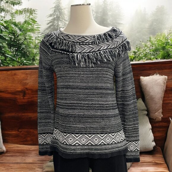 The Limited Fringe Knit Sweater L Boho Aztec Festival Cozy Western Fall Layer - Picture 1 of 9